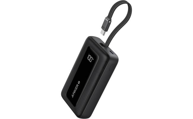 Anker A1688 Zolo Portable Charger, 10,000mAh 30W Power Bank with Built-in Lanyard USB-C Cable for Travel, Fast Charging Battery Pack - Black